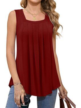 Women's Wine Red Imported Neck Sleeveless Casual Loose Summer Tank Tops
